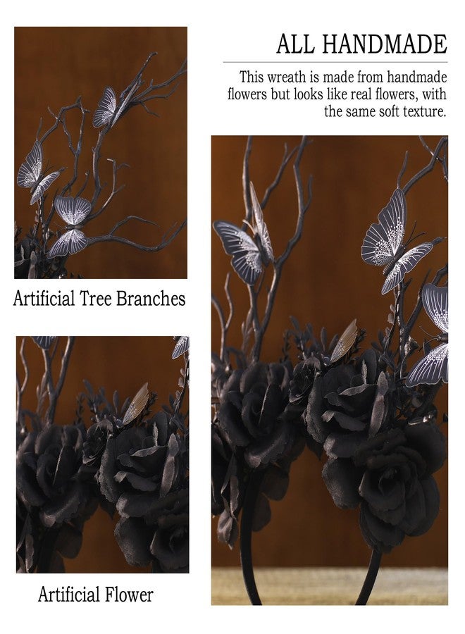 MOSTORY Black Butterfly Branch Headband - Handmade Dark Woodland Hairband Gothic Forest Tree Crown for Women Girls Cosplay Renaissance Mardi Gras Carnival Photo Props - Image 5